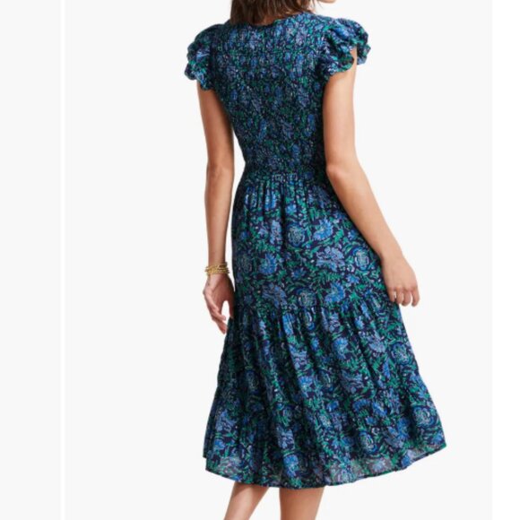 Vineyard Vines Anegada Floral Smocked Midi Dress Size Large NEW - Picture 4 of 8